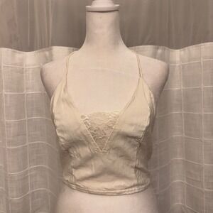 Intimately Free People Ivory Lace Back Halter Crop Top Size Medium Off White